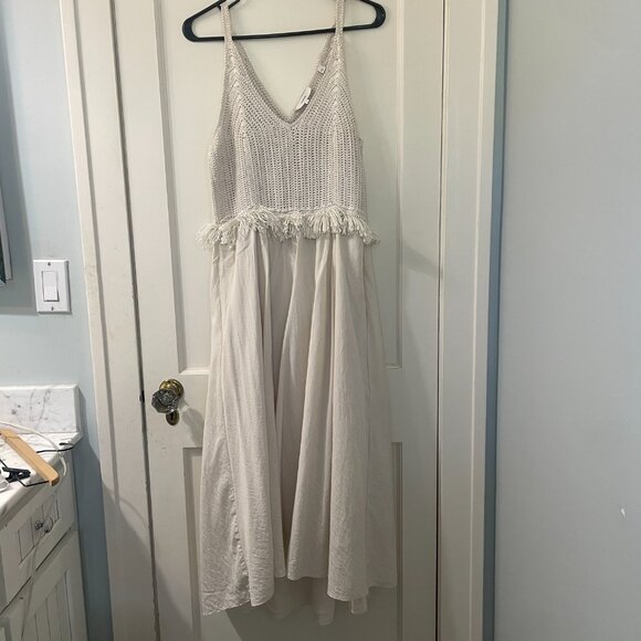 Vince Crochet Fringe Maxi Dress Boho Festival Resort Ivory Sz S Lined - Picture 4 of 10